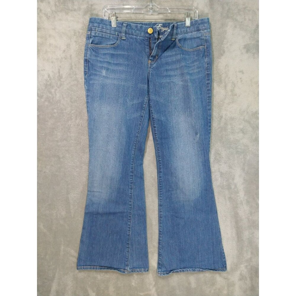 American Eagle Jeans Women 12 Blue Denim Real Flare Mid Rise Medium Wash Boho